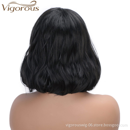 Body Wave Lace Front Black Short Bob Wig For Women Middle Part Synthetic Heat Resistant High Temperature Hair Wigs